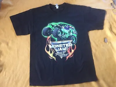 Monster Jam Triple Threat Series 2019 T-Shirt YOUTH LARGE Crazy Trucks Cut Tag • $3.99