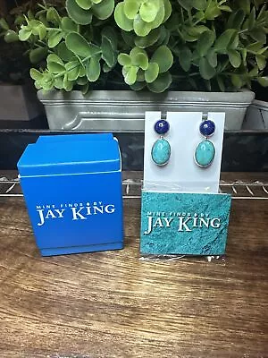 Mine Finds By Jay King Lapis/Turquoise Sterling Silver Reversible Earrings 1” • $75