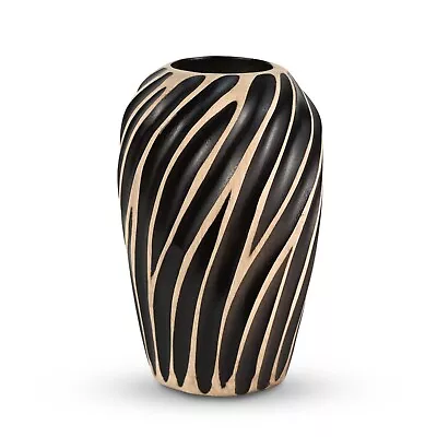 Beautiful Carving Etched Black And Brown Mango Tree Wooden Vase • $18.39