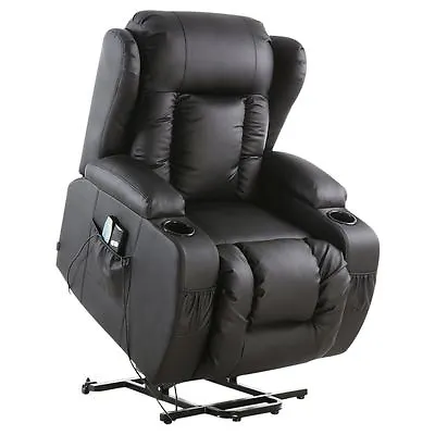 Caesar Electric Rise Recliner Winged Leather Armchair Massage Heated Chair • £499.99