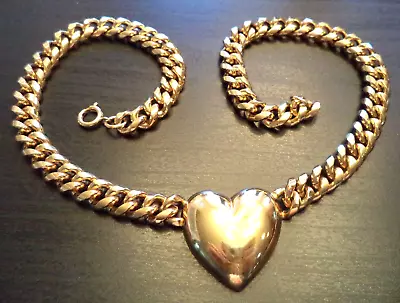 Stunning Vintage Estate Heavy Gold Tone Couture Heart 18  Necklace!!! 1550f • $10.50