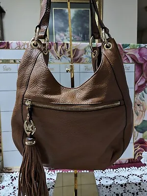 EASTER SALE $40.00 Michael Kors Charm Tassel Brown & Gold Pebbled Hobo • $40