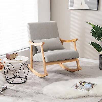 Upholstered Rocking Chair W/ Pillow Rocking Armchair W/ Rubber Wood Frame • $135.99