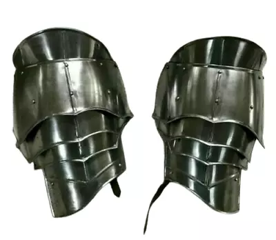 Medieval Shoulder Armor Pauldron Pair Larp Steel 18 Gauge Shiny Silver • $93.96