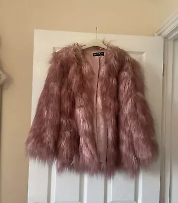 Miss Selfridge Pink Faux Fur / Feather Coat - Size M - Excellent Condition • £20