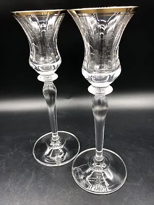2 Mikasa JAMESTOWN Crystal Candlesticks Tapered Candle Holders Gold Rim 7 3/4  • $17.99