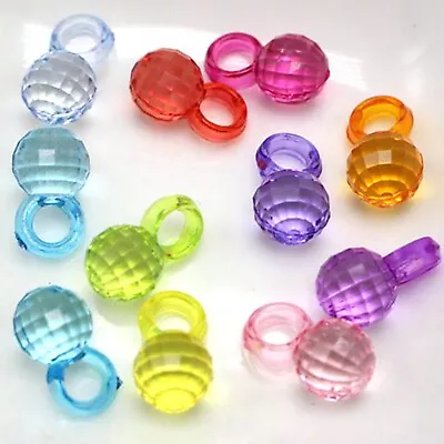 200 Mixed Color Transparent Acrylic Faceted Round Pendants 11X6mm Drop Charm • £2.78