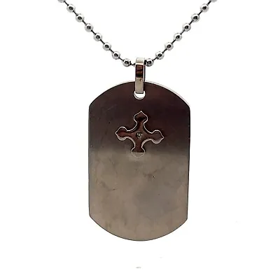 Men's Titanium & Stainless .02ct Genuine Diamond Celtic Cross Dog Tag Necklace • $14.25