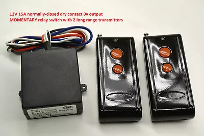 12V NORMALLY-CLOSED MOMENTARY Dry Contact Switch & 2 Long Range Remote RS32MP2 • $27