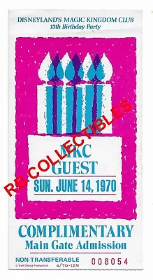 Disneyland-Magic Kingdom Club - Complimentary Ticket - 1970 • $12