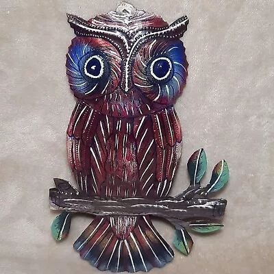 Owl Metal Wall Plaque Home Garden Colorful Bird Art Decor • $18