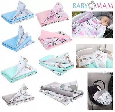 Baby Blanket Reversible Light & Soft Double Sided 75x50cm Swaddle Travel Wrap • £19.99