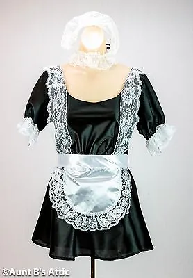 French Maid Sexy Black & White 6 Pc. Dress Headpiece Apron Choker Wrist Cuffs Md • $29.98