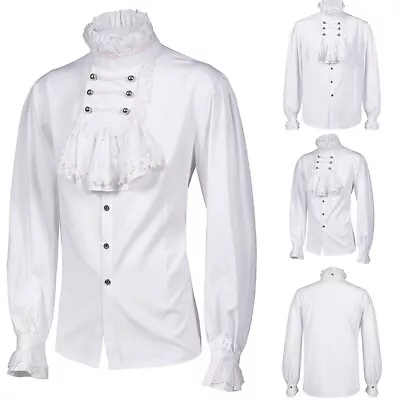 Men's Gothic Shirt Top Victorian Medieval Ruffle Pirate Puff Sleeve Blouse • £37.16