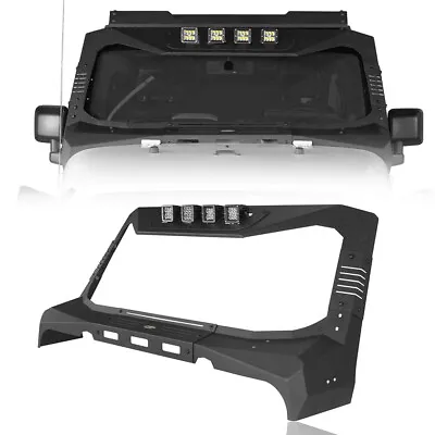 Windshield Frame Cover Visor Cowl Armor Set W/ Light Fit Jeep Wrangler JK 07-18 • $549.68