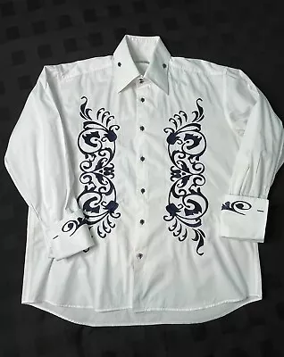 Rare Veronesi Italy Dress Shirt Embroidered Ornate Vine Button Down 2XL • $44.99