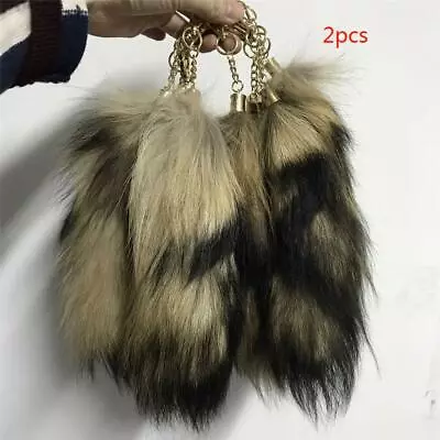 2pcs Natural Real Raccoon Tail Fur Keychain Tassel Bag Purse Charm Car Keyring • $10