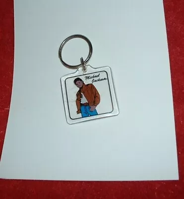 Vintage 1980's Michael Jackson Keychain Ring  Drawing In Acrylic  1 1/2  Square • $3.95