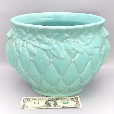 VTG McCoy Aqua Green LG Planter Jardiniere Quilted High Gloss Tufted No Pedistal • $199