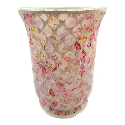 Glass Mosaic Flower Vase Candle Holder Pink Floral 8 X6  • $27.99