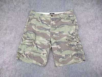 American Eagle Cargo Shorts Mens 36 Green Camo Longboard Ripstop Skate Baggy Y2K • $24.99