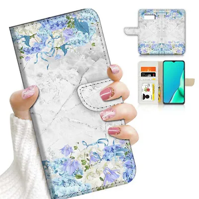 ( For Samsung S7 ) Wallet Flip Case Cover AJ23656 Blue Flower Marble • $12.99