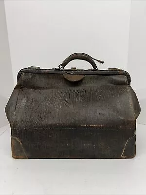 Antique Warranted Genuine Brown Cowhide Leather Doctor's Bag Vintage • $29.99