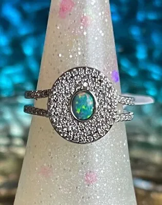 Teal FIRE OPAL 🔥 Bomb Party UFO Ring Size 8 RBP3841 Sparkling Details Rhodium • $19