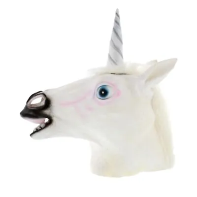 Latex UNICORN HEAD MASK Halloween Fancy Dress Party Scary Horse Costume UK • £14.87