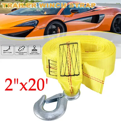 HEAVY DUTY CAR BOAT TRAILER REPLACEMENT WINCH STRAP 10000LB 2 X20' WITH HOOK • $21.43
