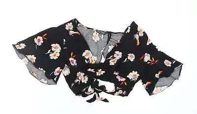 Miss Selfridge Womens Black Floral Viscose Basic Blouse Size 6 V-Neck • £3.50