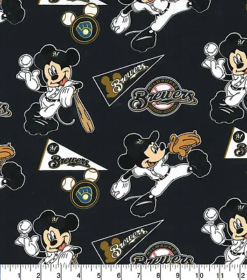 MLB MILWAUKEE BREWERS - MICKEY MOUSE 100% Cotton Fabric 1/4 Yd 9  X 44  • $3