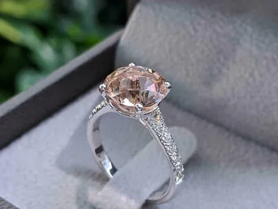 3.10Ct Round Lab Created Morganite Diamond Engagement Ring 14K White Gold Finish • $126.30