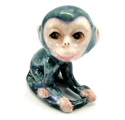 VTG Porcelain Miniature Monkey Chimpanzee Figurine Hand Painted Blue Japan • $28.50