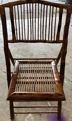 Vintage Mid Century Folding Chair Bamboo Wooden Tiger Style Rattan • $55