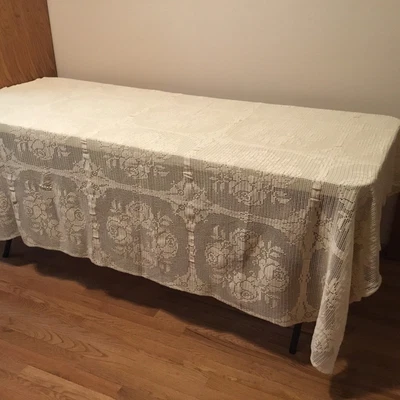 $21 • Buy Vtg Lace Hand Crocheted Tablecloth, Fine Workmanship, No Defects Or Damage 84x60
