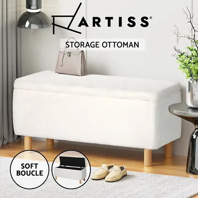 Artiss Storage Ottoman Blanket Box Bench 99cm Teddy Fabric Chest Couch White • $162.95