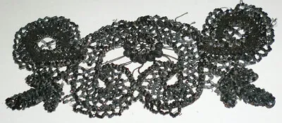 Vintage Antique Mourning Edwardian Victorian French Applique Jet Beads 6.5  X 3  • $22.99