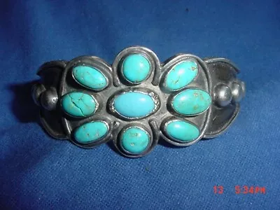 Heavy Vintage Navajo Indian Silver Bracelet With 9 Turquoise Stones • $149