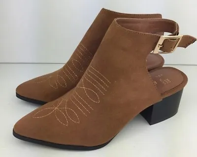 Primark Women's Tan Velvet Feel Mid Chunky Heel Adjustable Strap Shoes UK 3 VGC • £11.99