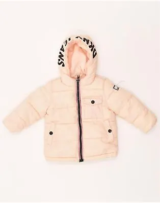 DKNY Baby Girls Graphic Hooded Padded Coat 9-12 Months Pink Polyester AT34 • £26.57