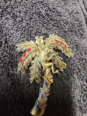 VINTAGE 40'S BAUMAN MASSA FIGURAL MONKEY IN PALM TREE BROOCH PIN Rare FIND Nice • $11.99