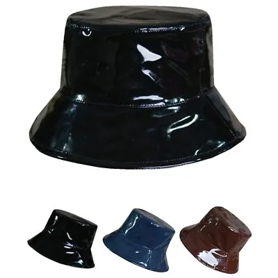 £19.99 • Buy Women Men PU Faux Leather Bucket Hat Bush Fishing Cap Shiny Punk Fashion