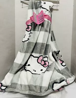 Hello Kitty Spring Plush Throw Blanket 50 X 70 Brand NWT - Gray White Pink • $28