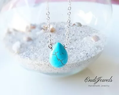 Simple Tiny Teardrop Turquoise Pendant Necklace For Women Minimalist Jewelry • $5.99