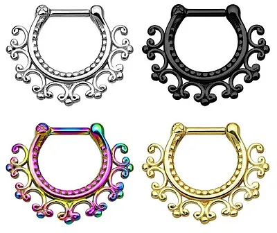 £4.29 • Buy New Stainless Steel Lacey Tribal Fan Nose Septum Clicker 16g 14g Choose Colour