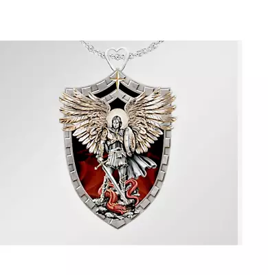 ST MICHAEL SHIELD ANGEL WING PROTECT ARCHANGEL TEMPLAR Charm Silver 26  Necklace • $19.94