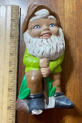 Vintage Cute Ceramic Painted Garden Gnome Elf Beard Blue Eyes Chipped Toe • $12.99