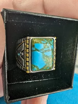 Southwestern Themed Silver And Faux Turquoise Ring With Thunderbird - Size 10.5 • $8