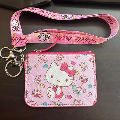 Cute Pink Hello Kitty Cake ID Card Holder Coin Purse Lanyard Neck Strap Keychain • $8.83